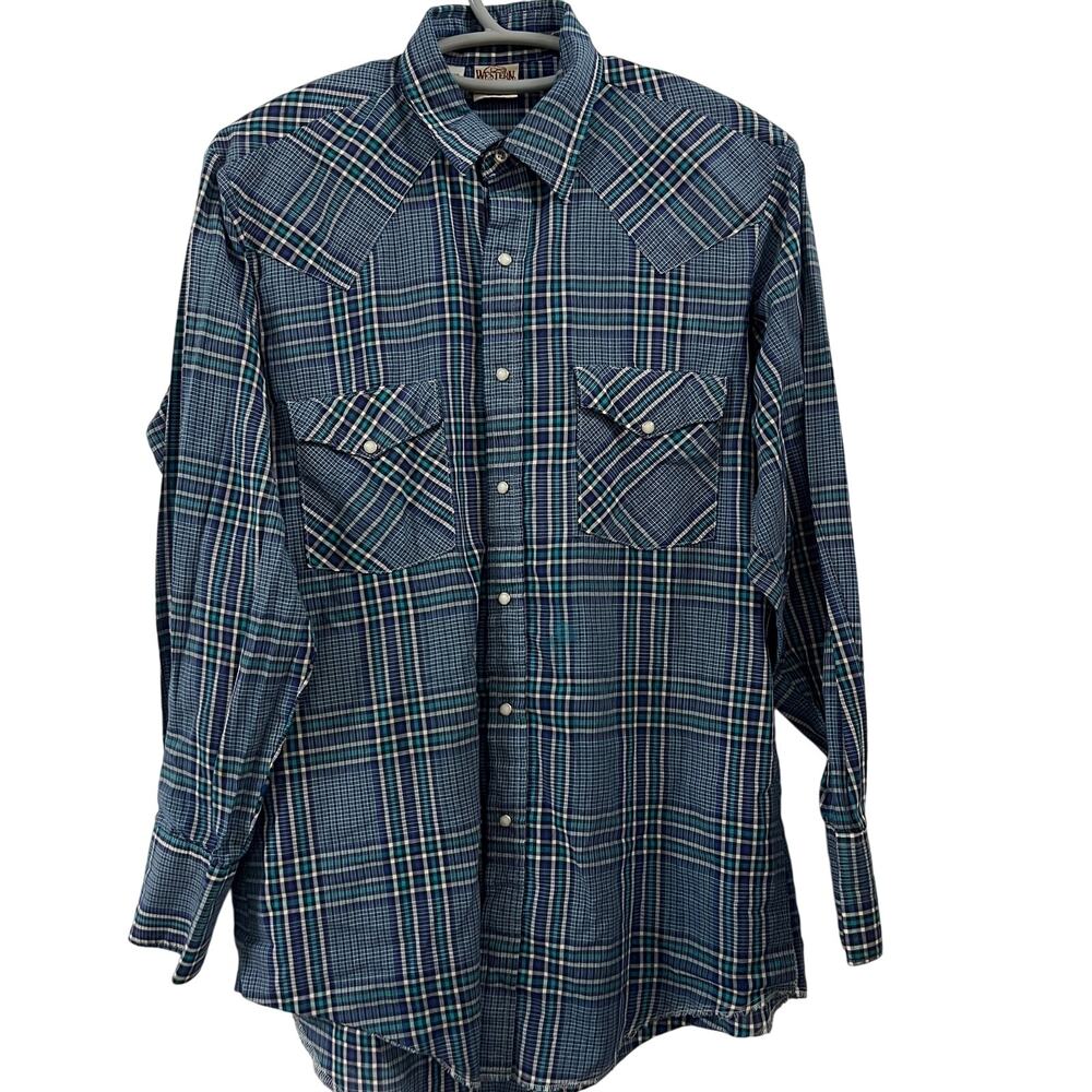 Vintage Western Frontier Pearl Snap‎ Long Sleeve Cowboy Men's Made in USA Medium